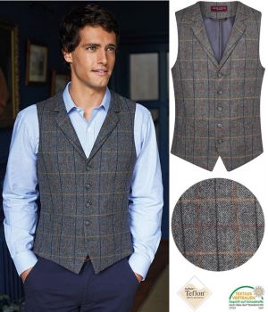 Gilet Tweed Homme, Poches Passepoilées, Gris et Marron à carreau