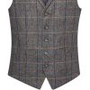 Gilet Tweed Homme, Poches Passepoilées, Gris et Marron à carreau