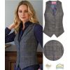 Gilet Tweed Femme, poches avant passepoilées, Gris et Marron à carreau