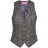 Gilet Tweed Femme, poches avant passepoilées, Gris et Marron à carreau