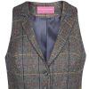 Gilet Tweed Femme, poches avant passepoilées, Gris et Marron à carreau