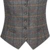 Gilet Tweed Femme, poches avant passepoilées, Gris et Marron à carreau