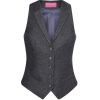 Gilet Tweed Femme, 2 poches avant passepoilées, Anthracite à chevrons