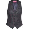 Gilet Tweed Femme, poches avant passepoilées, Anthracite et Rose à carreau