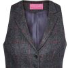 Gilet Tweed Femme, poches avant passepoilées, Anthracite et Rose à carreau