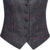 Gilet Tweed Femme, poches avant passepoilées, Anthracite et Rose à carreau