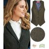 Gilet Tweed Femme, Poches avant passepoilées, Vert et bleu à carreau