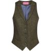 Gilet Tweed Femme, Poches avant passepoilées, Vert et bleu à carreau