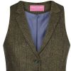 Gilet Tweed Femme, Poches avant passepoilées, Vert et bleu à carreau