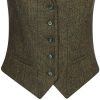 Gilet Tweed Femme, Poches avant passepoilées, Vert et bleu à carreau