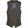 Gilet Tweed Homme, Poches Passepoilées, Vert et Bleu à carreau