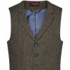 Gilet Tweed Homme, Poches Passepoilées, Vert et Bleu à carreau