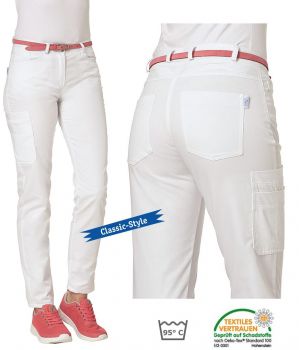 Pantalon Blanc Femme, 2 poches latérales et 2 poches arrière, Poche cuisse