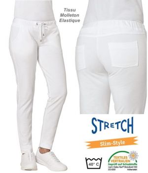 Pantalon Blanc Femme, Tissu Molleton Stretch, Taille élastique