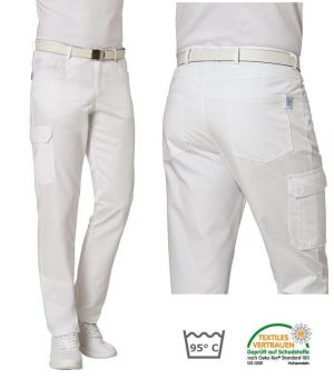 Pantalon Médical Blanc Homme, 5 poches et 2 poches cuisse, Peut Bouillir