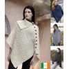 Poncho Irlandais, Cape avec Col et boutons, 100% Laine Mérinos