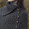 Poncho Irlandais, Cape avec Col et boutons, Couleur Charbon