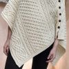 Poncho Irlandais, Cape avec Col et boutons, 100% Laine Mérinos, Ecru