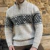 Pullover Irlandais Homme, Design Celtique sur poitrine et manches, Beige chiné