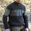 Pullover Irlandais, Design Celtique sur poitrine et manches, Charbon