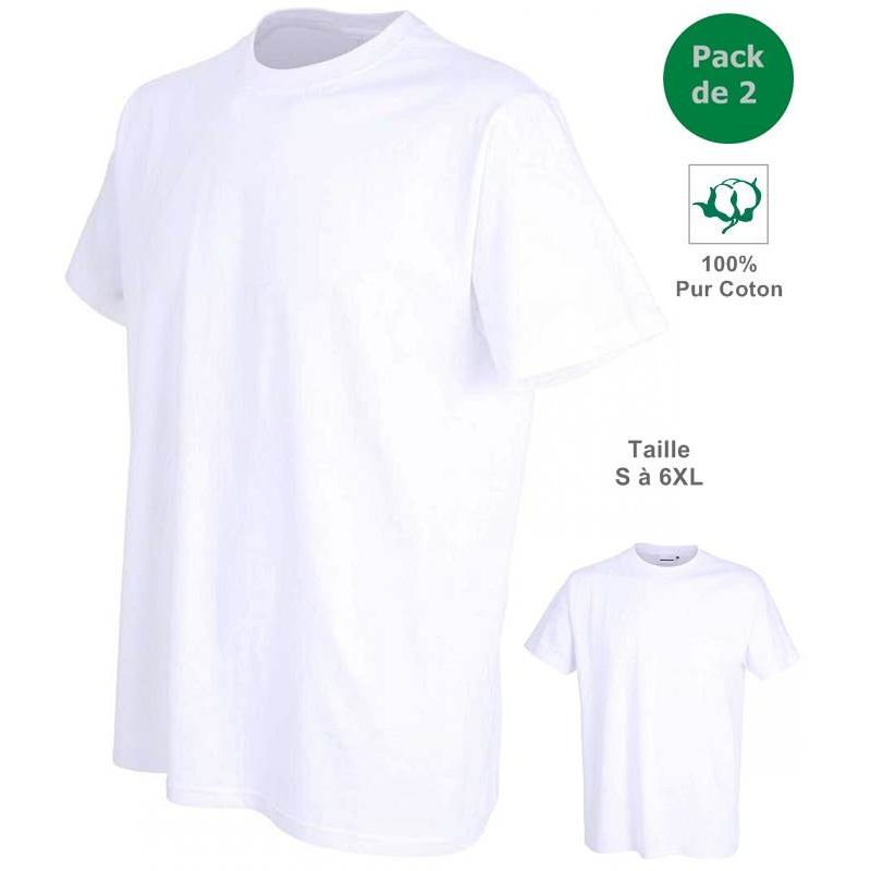 Tricot de corps Blanc Homme 100% Coton Tee shirt manches