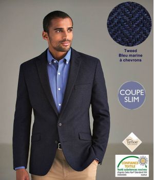 Veste Tweed Homme, Coupe Slim, Bleu Marine à Chevrons