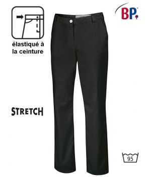 Pantalon Noir Femme Polyester Coton Stretch, Elastiqué à la Ceinture