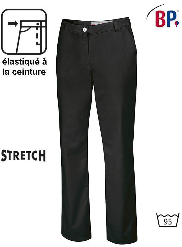 Pantalon de cuisine Noir Taille elastique bas réglable