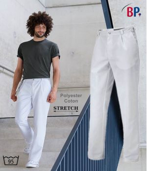 Pantalon Blanc Homme, Stretch, Coupe Confortable, Peut Bouillir à 95 °C
