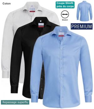 Chemise Manches Longues, Coton et Stretch, Coupe SlimFit