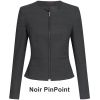 Veste Blazer Court Femme, Col rond, Noir PinPoint