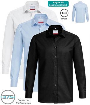 Chemise Homme Manches Longues, Regular Fit, Col Kent, Stretch