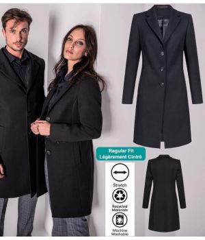 Manteau Femme, Noir, Laine Polyester et Stretch, Lavable en manteau femme blanc laine