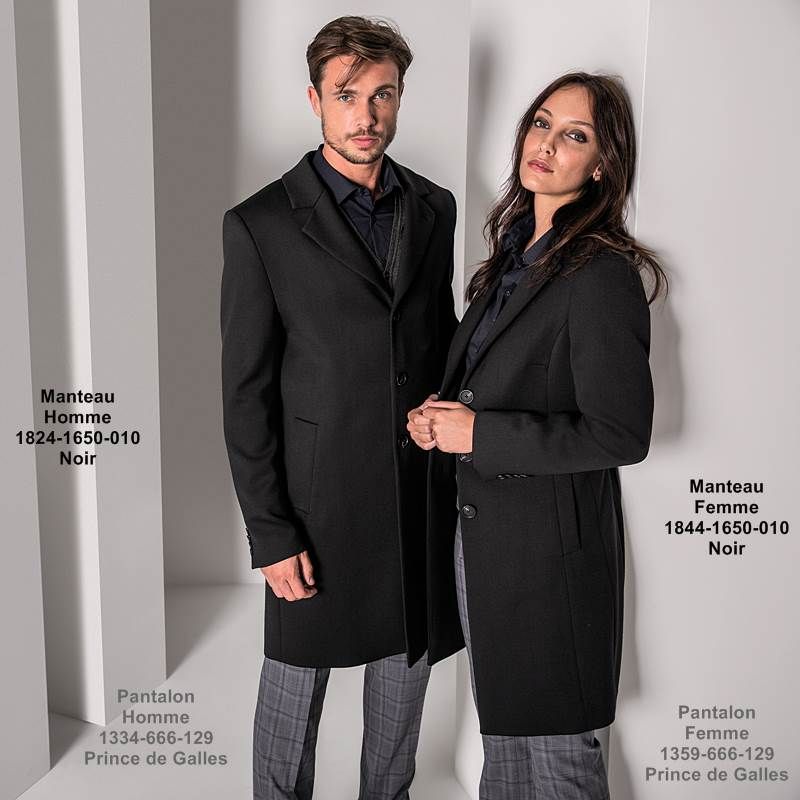 Manteau Homme Noir Laine Polyester Et Stretch Lavable En Machine