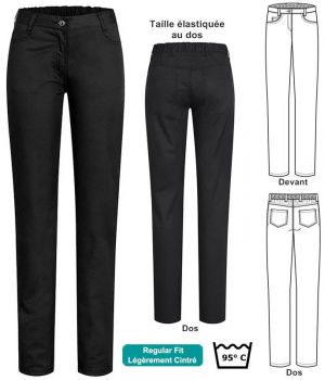 Pantalon Femme, Noir, Polyester Coton, Peut Bouillir, Taille élastiquée au dos