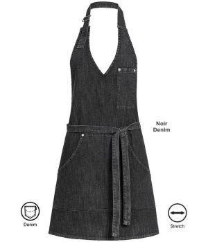 Tablier pour Femme, Noir Denim, Coutures Contrastées et Rivets