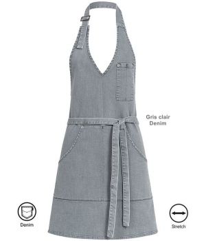 Tablier pour Femme, Gris clair Denim, Coutures Contrastées et Rivets