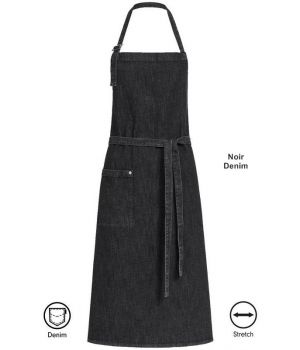 Tablier à bavette, Tablier de Cuisine Noir Denim, 80 x 100 cm, 1 poche