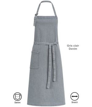 Tablier à bavette, Tablier de Cuisine Gris clair Denim, 80 x 100 cm, 1 poche