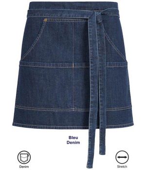 Tablier de service, style Jeans Bleu Denim, Coton et Stretch, 40 cm x 77 cm