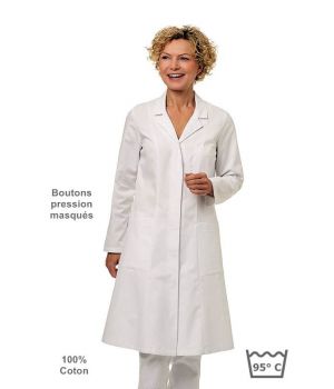 Blouse Blanche Médicale Femme à Manches Longues, Coton, Peut Bouillir