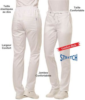 Pantalon Blanc Femme, Taille Elastiquée au Dos, Stretch, Comfort Style