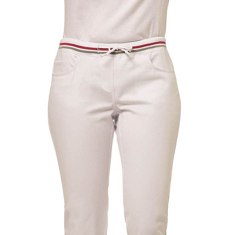 Blanc Cordon Côtes Elastique Bords Pantalon FemmeCeinture Avec yf6gvYb7