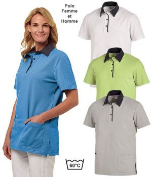 Polo Femme et Homme Bicolore, 2 Poches Latérales Renforcées
