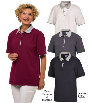 Polo Femme et Homme, Bas de manche, Col et Boutonnage Contrasté Gris Argent