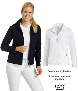 Veste sweat pour dames, manches longues,2 poches latérales zippées, Col montant, Fermeture à glissière.