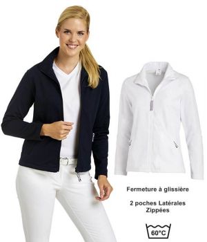 Veste sweat pour dames, 2 poches latérales zippées, Col montant, Fermeture à glissière.