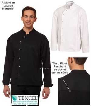 Veste de Cuisine, Tencel™ Confort et Polyester, Empiècements en Tissu Piqué