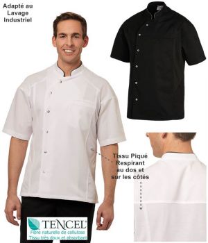 Veste de Cuisine, Manches Courtes, Tencel™ Confort et Polyester, Empiècements en Piqué