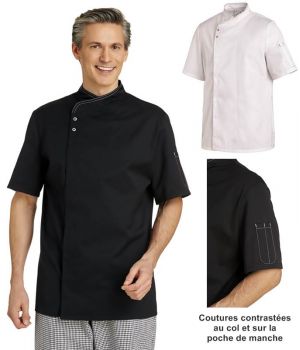 Veste de Cuisine, Manches courtes, Coutures contrastées au col et sur poche manche